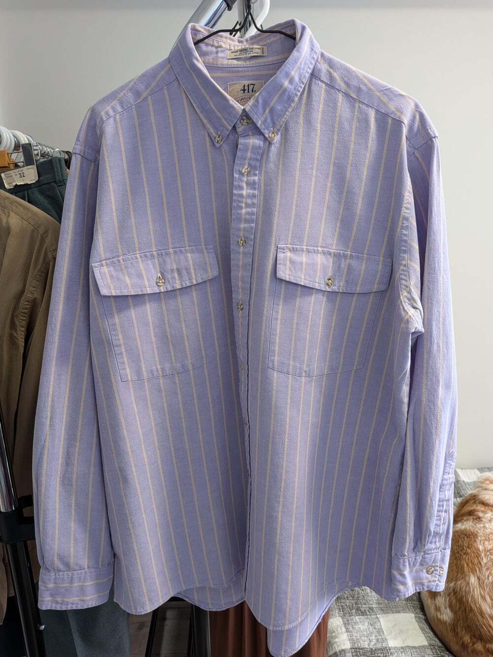 Vintage 90s Striped Oxford Shirt, 417 by Van Heusen, Single Needle Tailoring